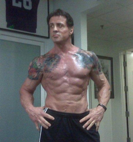 Stallone posing after a workout for the film